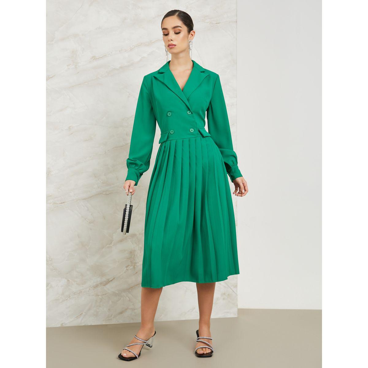 Styli Notch Collar Pleated Blazer Midi Dress-women-clothing-dresses-image-1