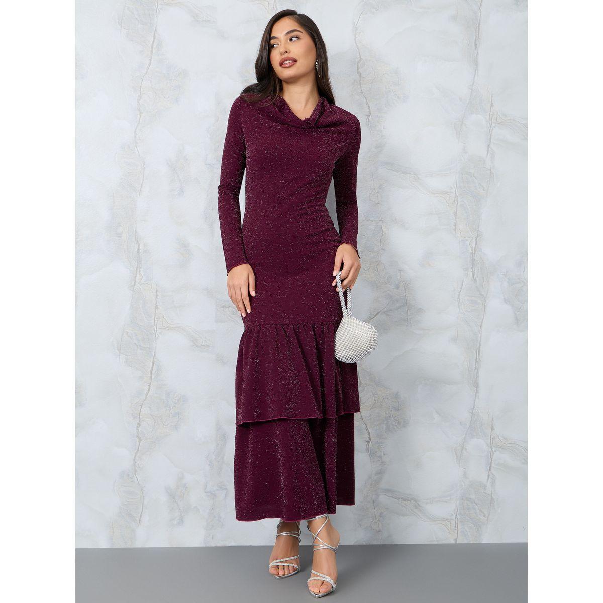 Styli Cowl Neck Lurex Bodycon Maxi Dress-women-clothing-dresses-image-1