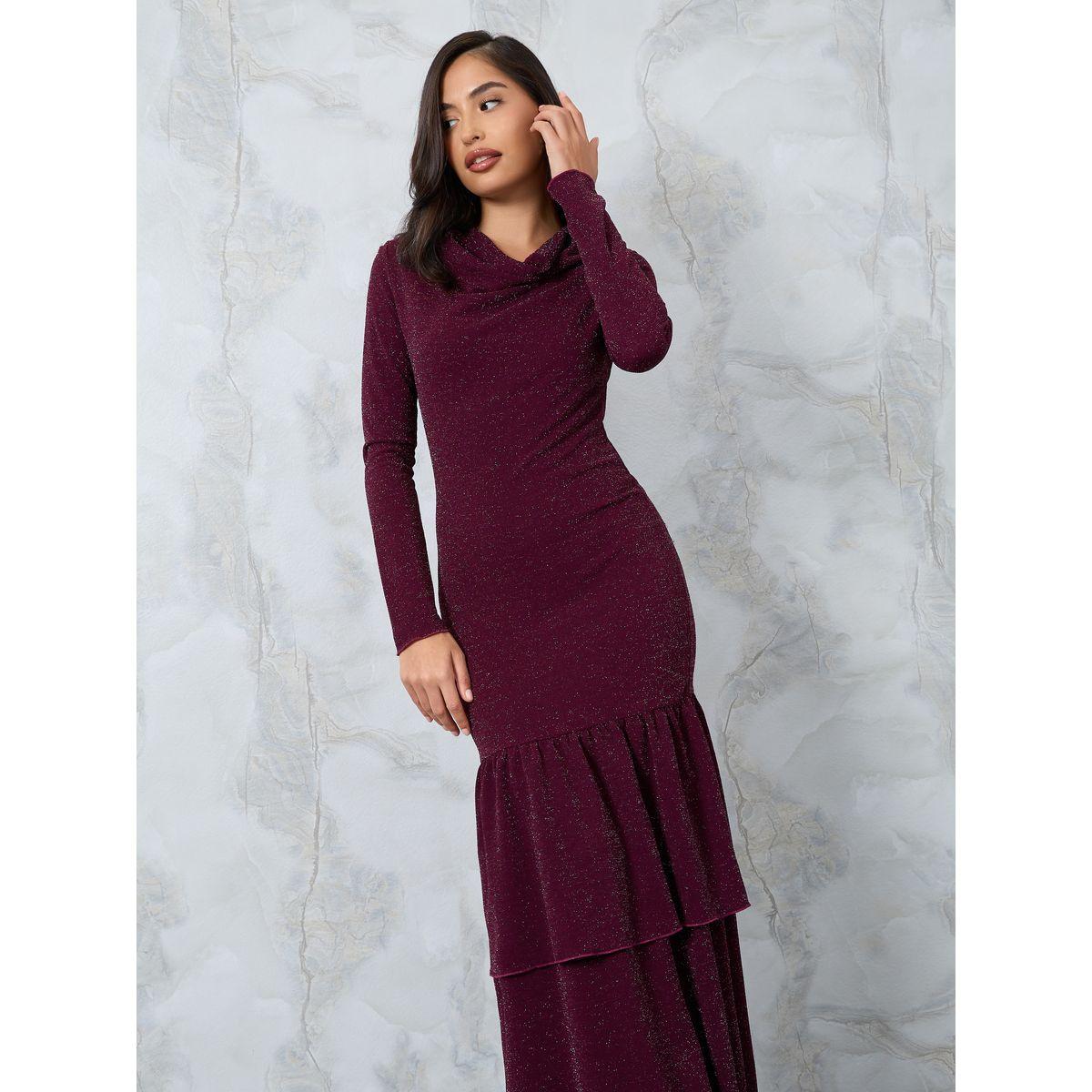 فستان طويل ضيق بياقة منسدلة-women-clothing-dresses-image-2