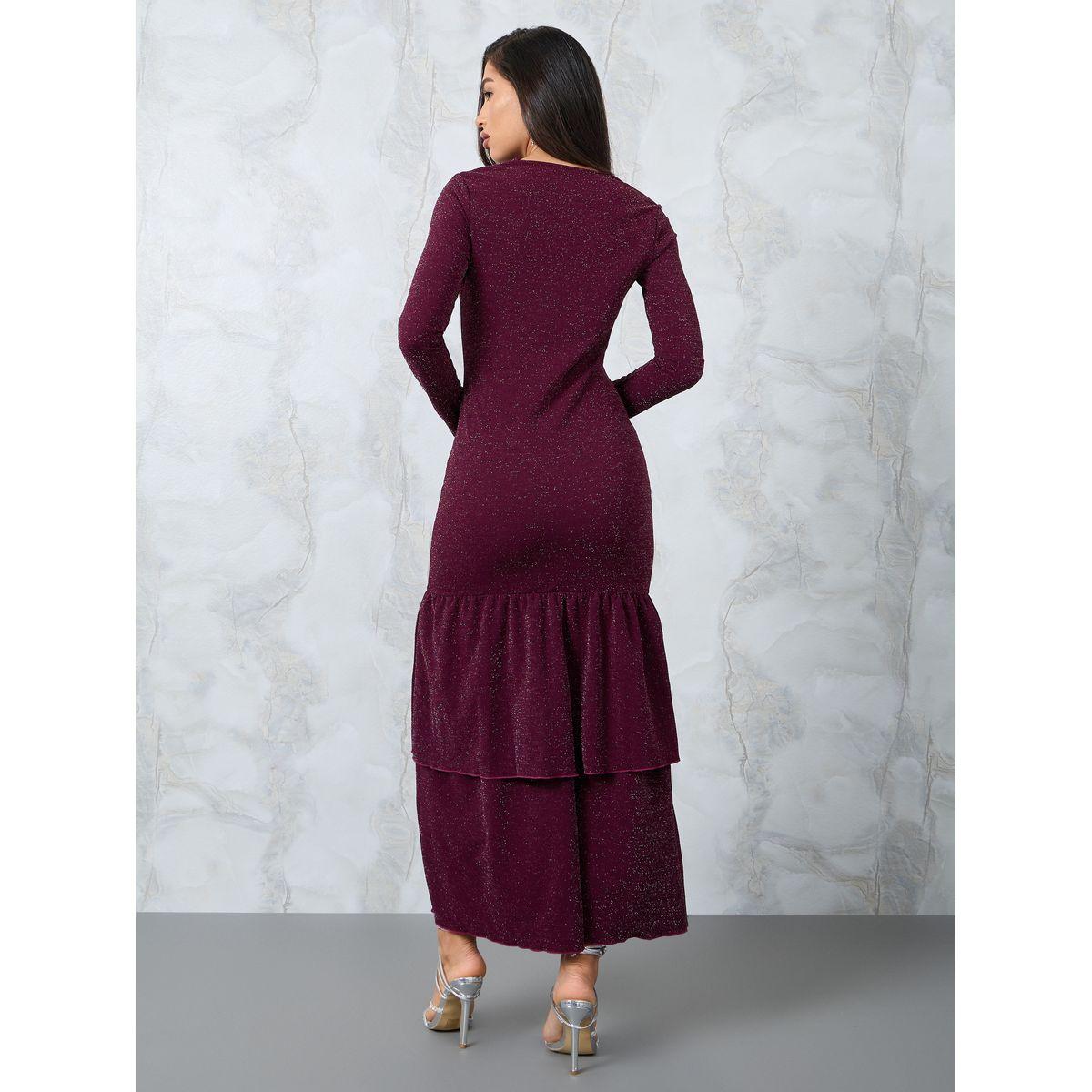 فستان طويل ضيق بياقة منسدلة-women-clothing-dresses-image-4