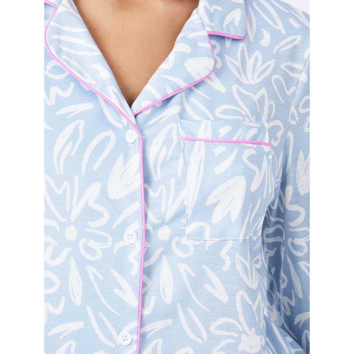 Styli Unwind Floral Print Piped Detail Shirt & Pyjama Set-women-clothing-nightwear-pyjamas-longsets-image-3