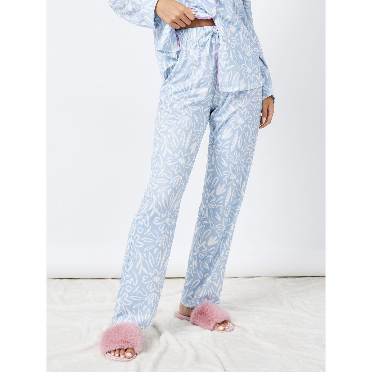 Styli Unwind Floral Print Piped Detail Shirt & Pyjama Set-women-clothing-nightwear-pyjamas-longsets-image-5
