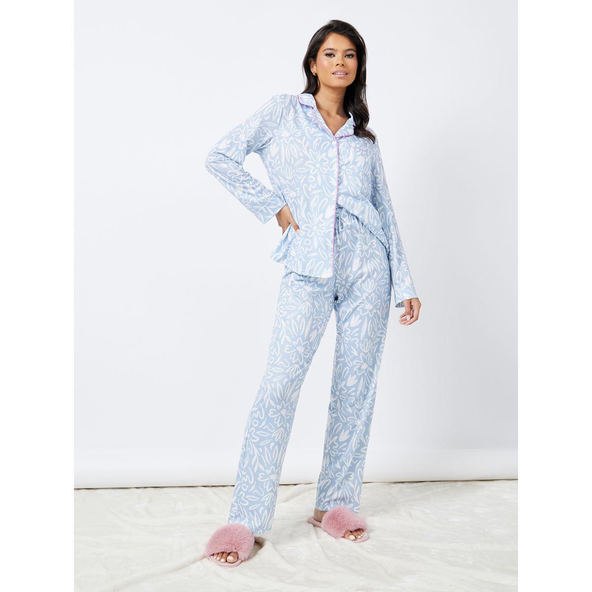 Styli Unwind Floral Print Piped Detail Shirt & Pyjama Set-women-clothing-nightwear-pyjamas-longsets-image-6