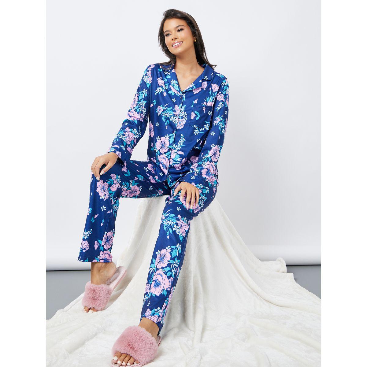 Styli Unwind Floral Print Shirt & Pyjama Set-women-clothing-nightwear-pyjamas-longsets-image-1