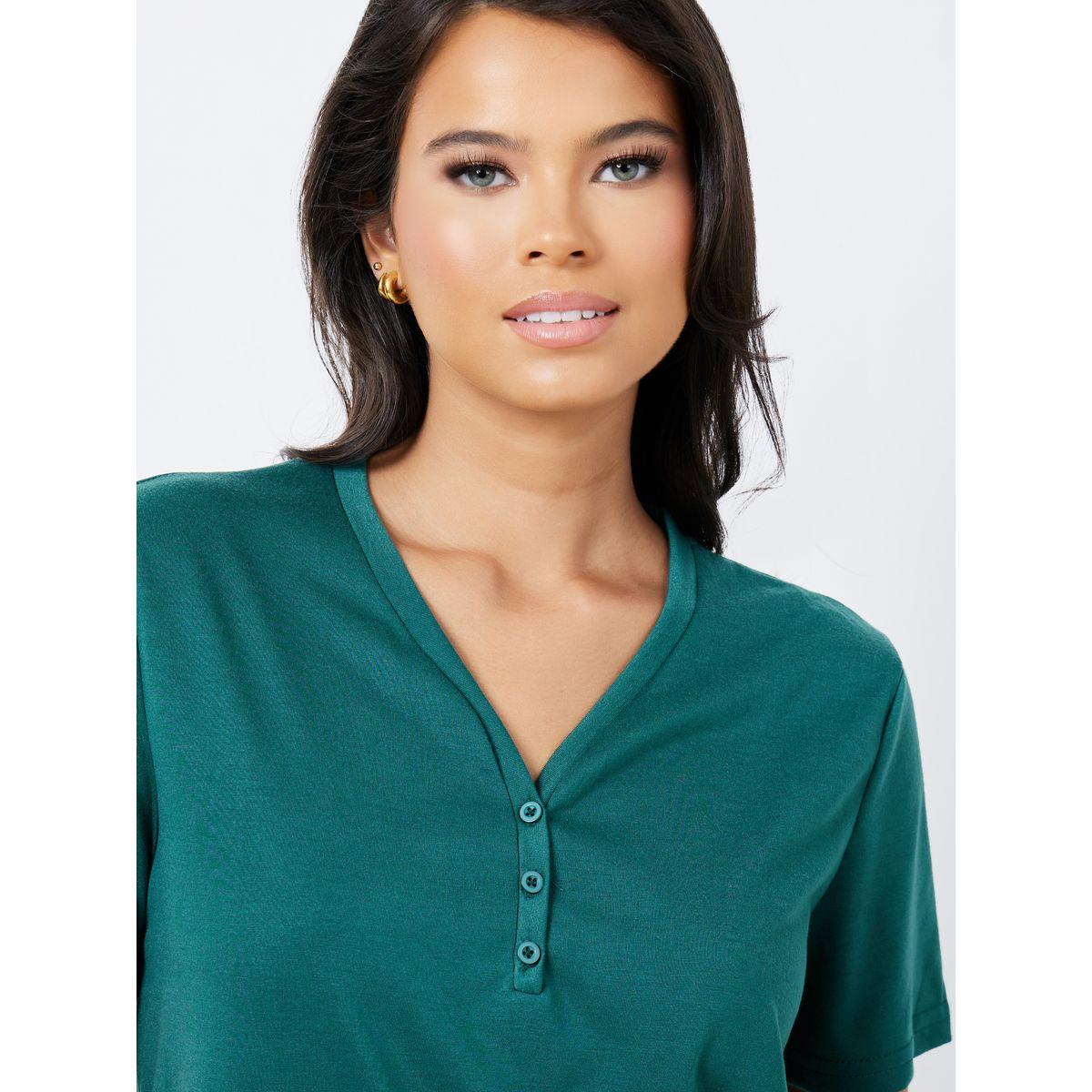Styli Unwind Solid V Neck Placket T-Shirt & Printed Pyjama Set-women-clothing-nightwear-pyjamas-longsets-image-6