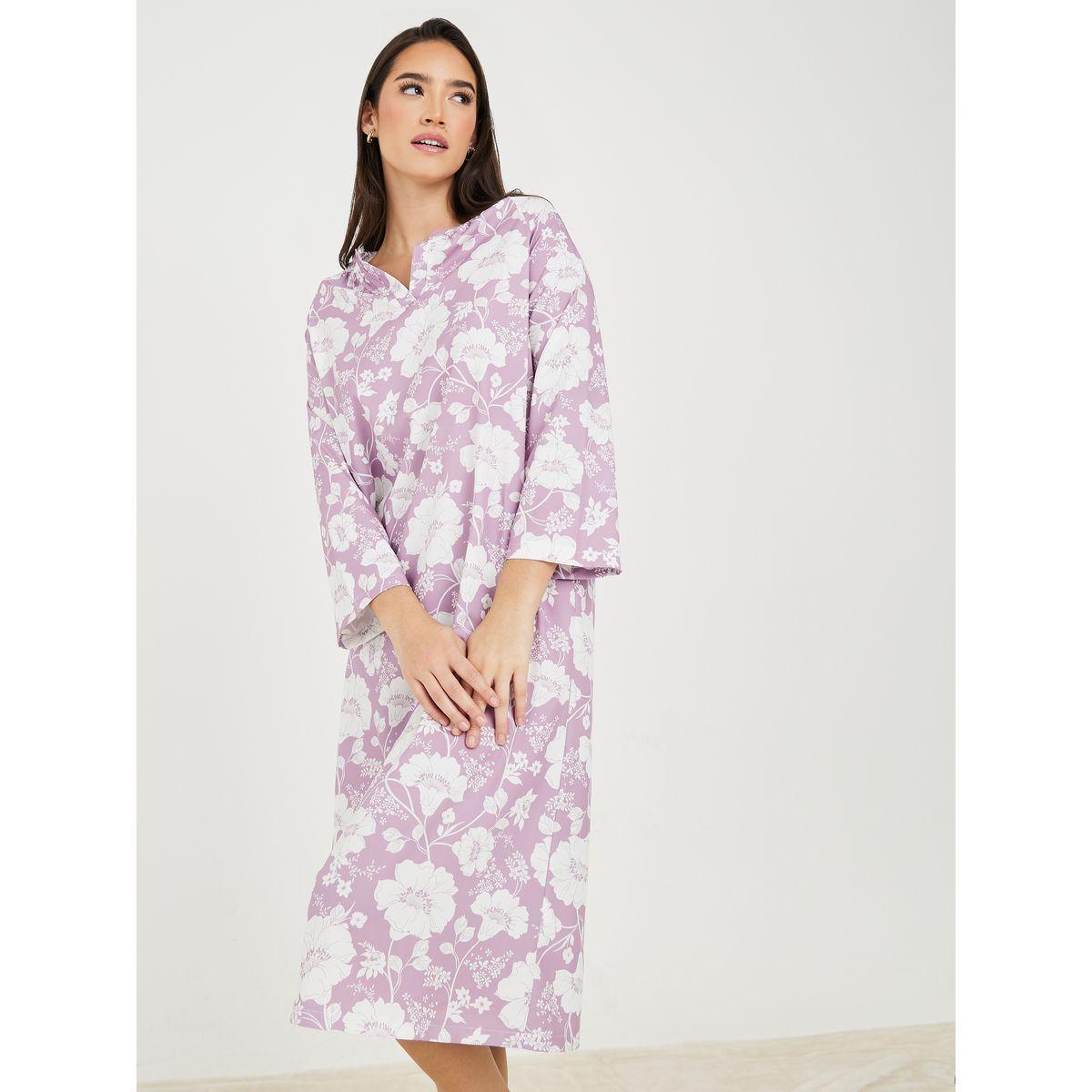 Styli Unwind Raglan 3/4 Sleeve AOP Floral Nightdress-women-clothing-nightwear-nighties-image-2