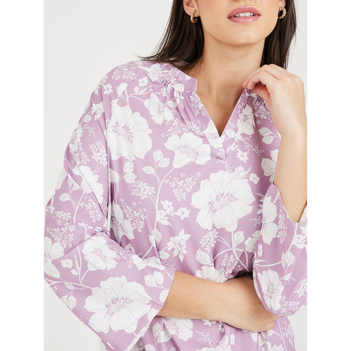 Styli Unwind Raglan 3/4 Sleeve AOP Floral Nightdress-women-clothing-nightwear-nighties-image-3