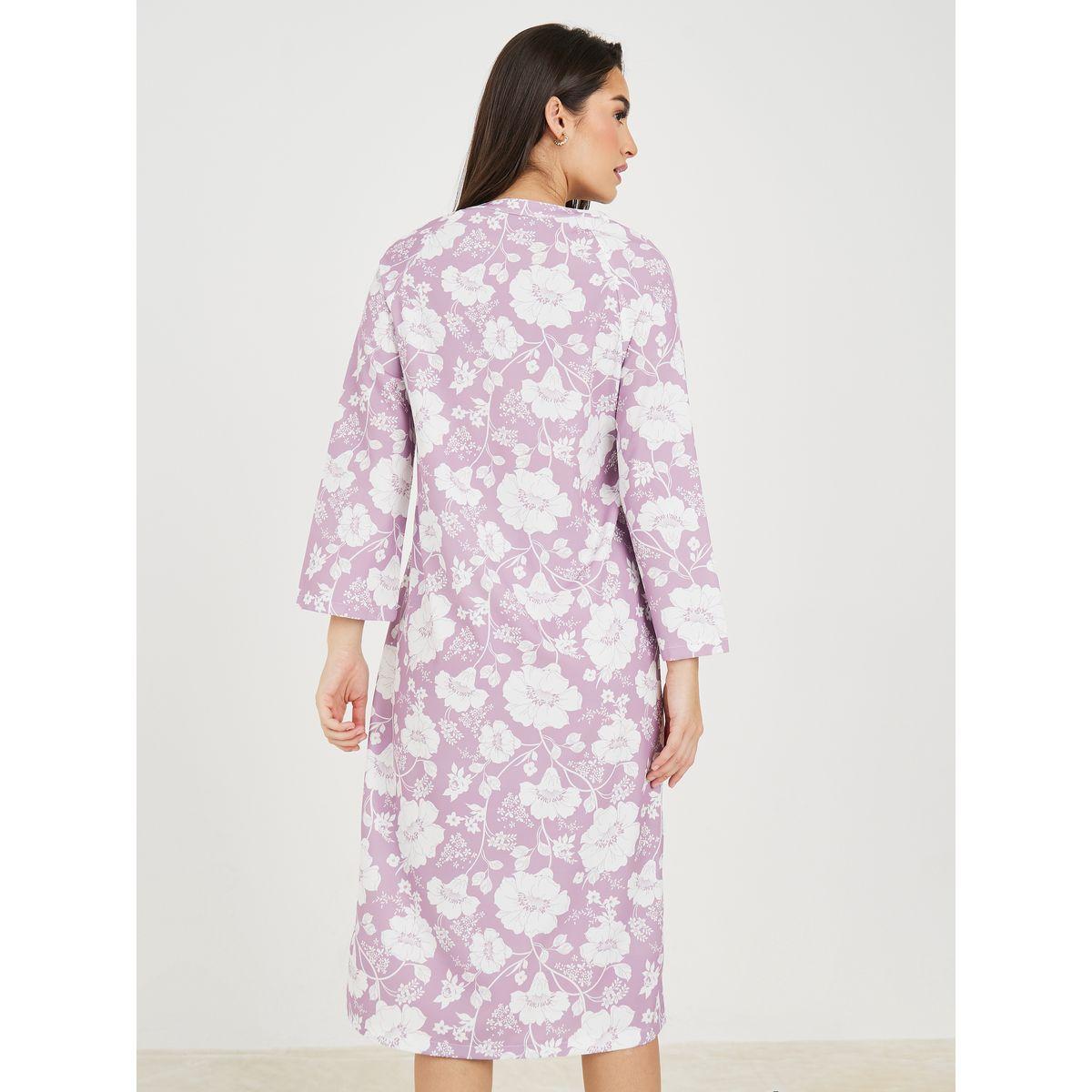 Styli Unwind Raglan 3/4 Sleeve AOP Floral Nightdress-women-clothing-nightwear-nighties-image-4