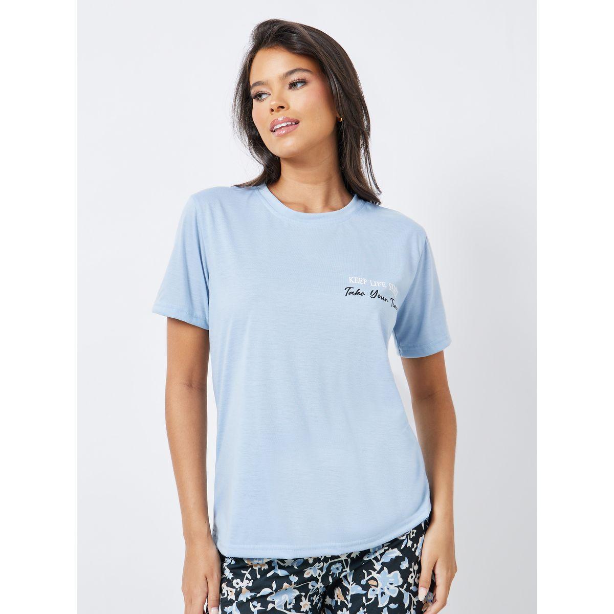 Styli Unwind Slogan Print T-Shirt & AOP Cuffed Pyjama Set-women-clothing-nightwear-pyjamas-longsets-image-3
