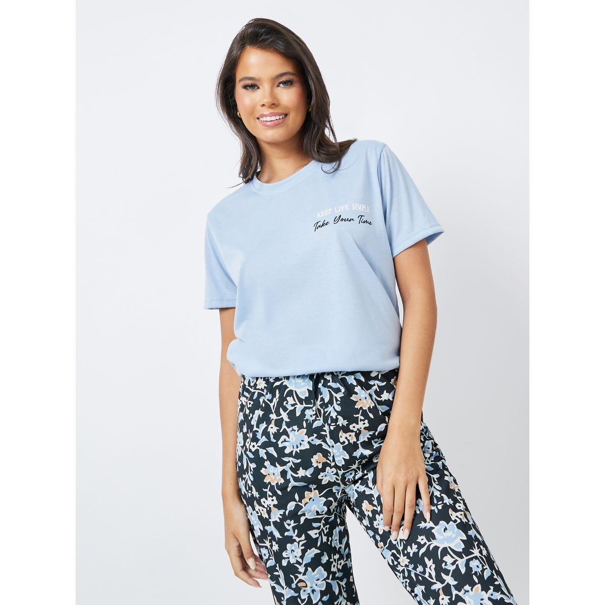 Styli Unwind Slogan Print T-Shirt & AOP Cuffed Pyjama Set-women-clothing-nightwear-pyjamas-longsets-image-4