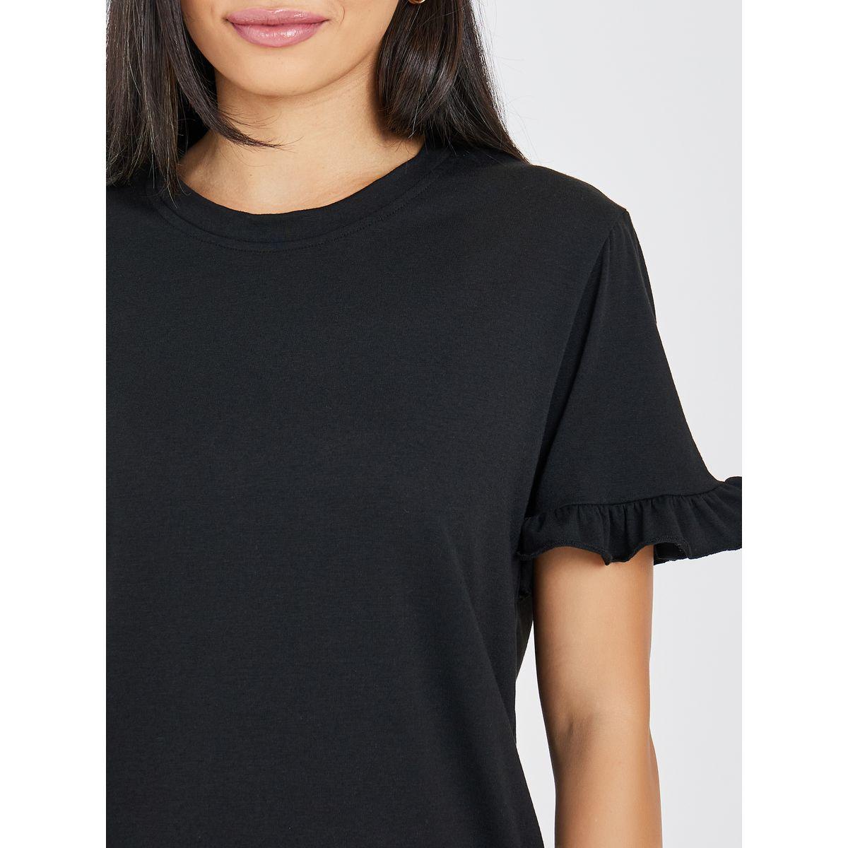 Styli Unwind Ruffle Sleeve Solid T-Shirt & Wide Leg Floral Pyjama Set-women-clothing-nightwear-pyjamas-longsets-image-3