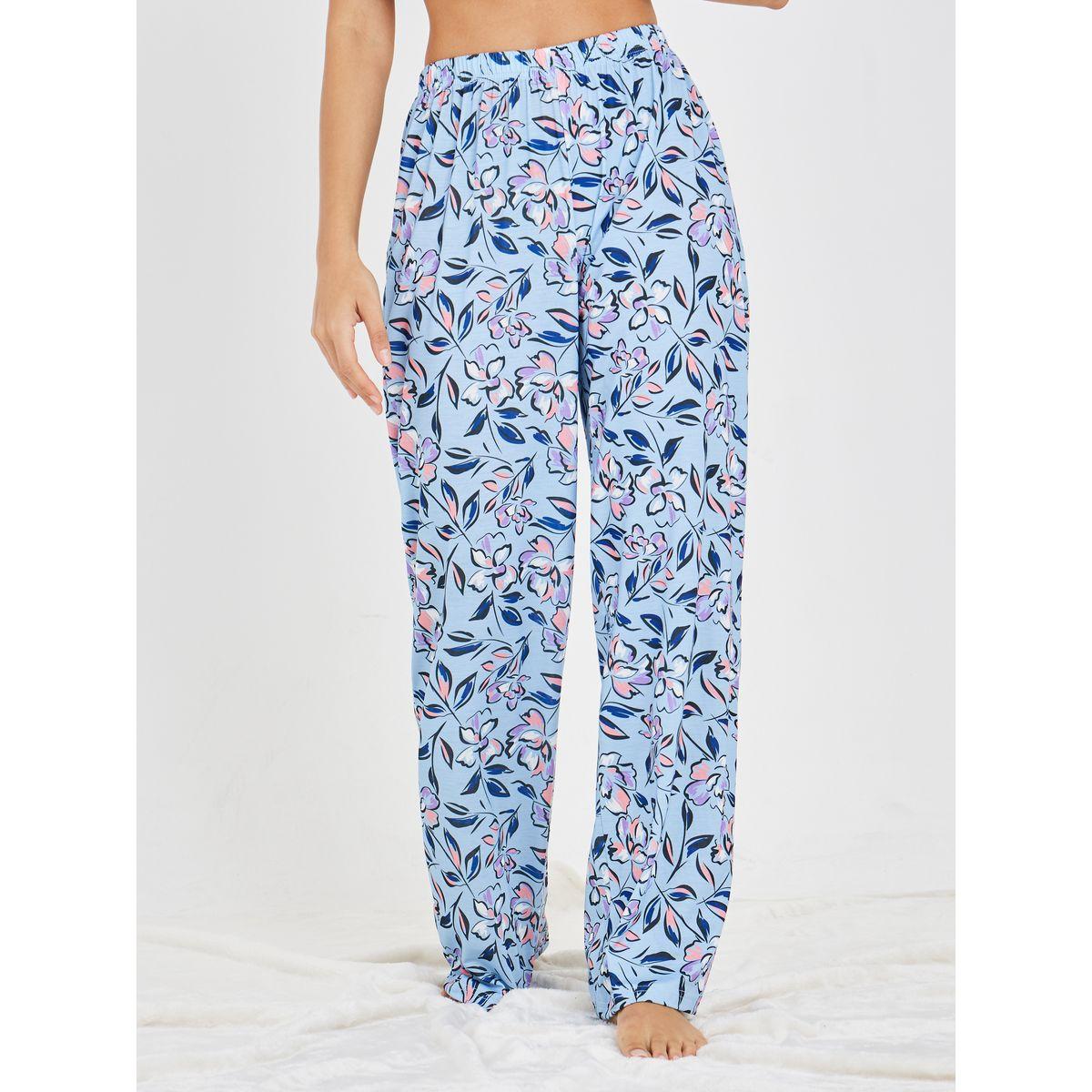 Styli Unwind Ruffle Sleeve Solid T-Shirt & Wide Leg Floral Pyjama Set-women-clothing-nightwear-pyjamas-longsets-image-4