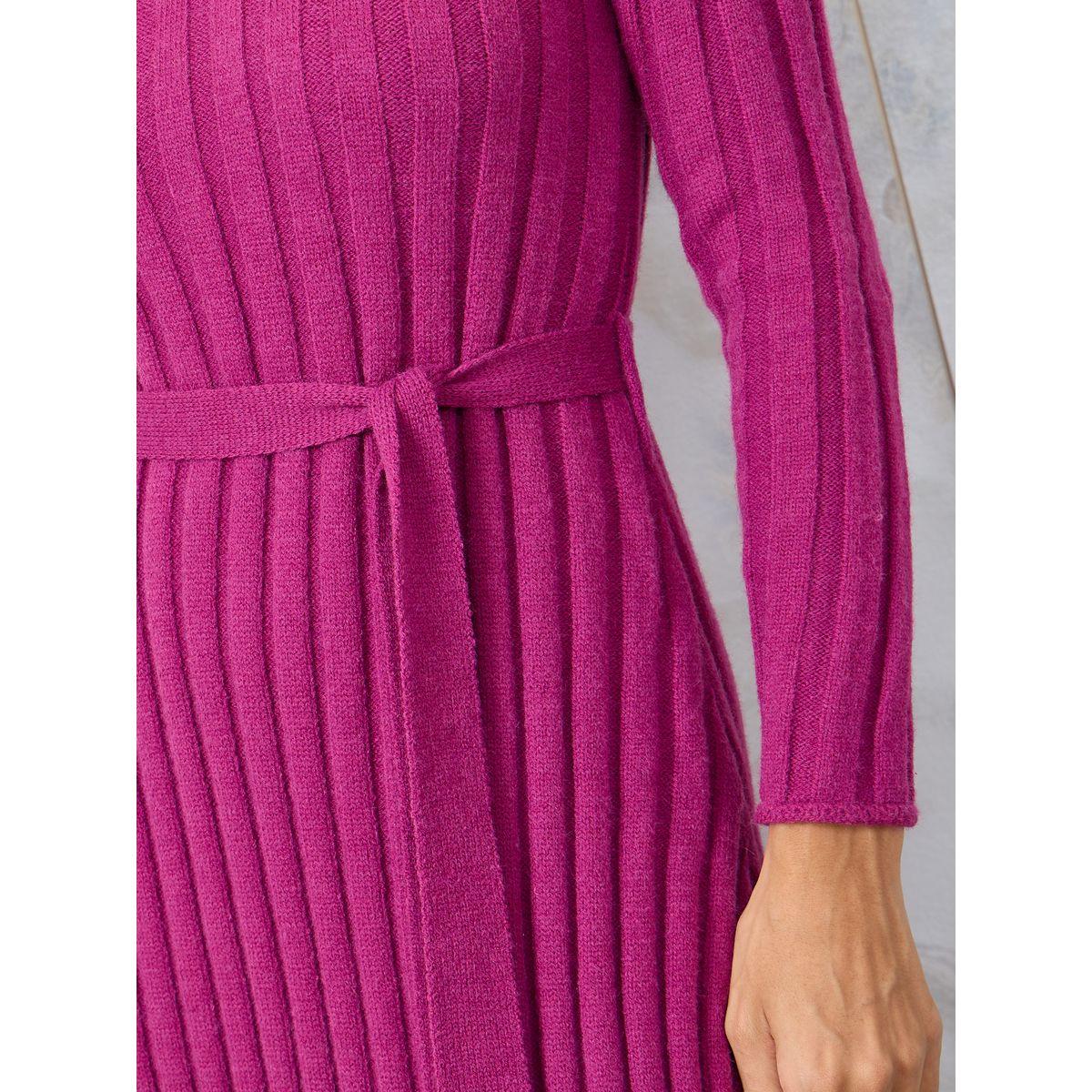 فستان ميدي مضلع بحزام خصر-women-clothing-dresses-image-3