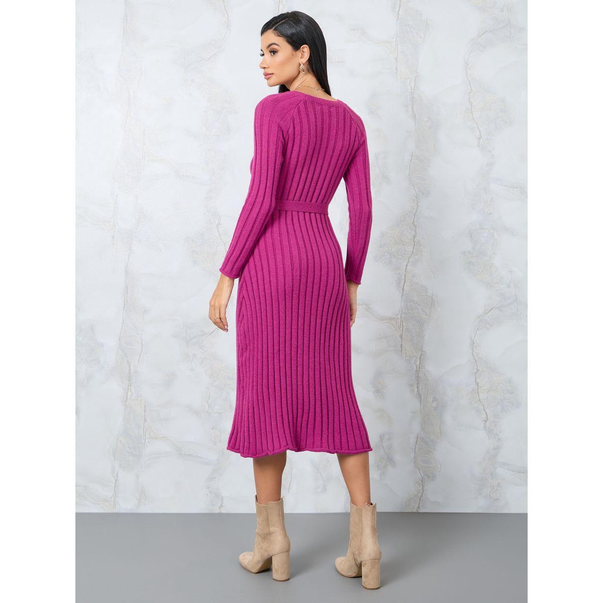 Styli Self Tie Belt Ribbed Sweater Midi Dress-women-clothing-dresses-image-4