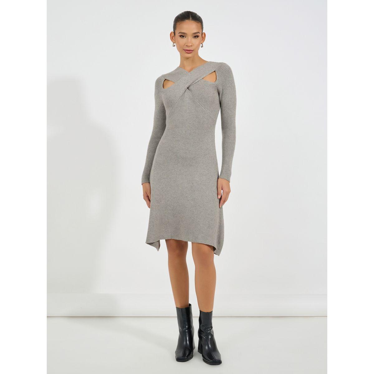 فستان بطول الركبة محبوك مزين بفتحات-women-clothing-dresses-image-4
