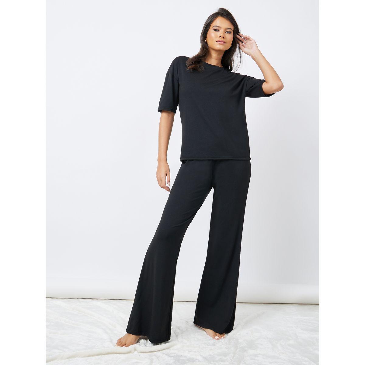 Styli Unwind Drop Shoulder Oversized T-Shirt & Flared Pyjama Set-women-clothing-nightwear-pyjamas-longsets-image-1