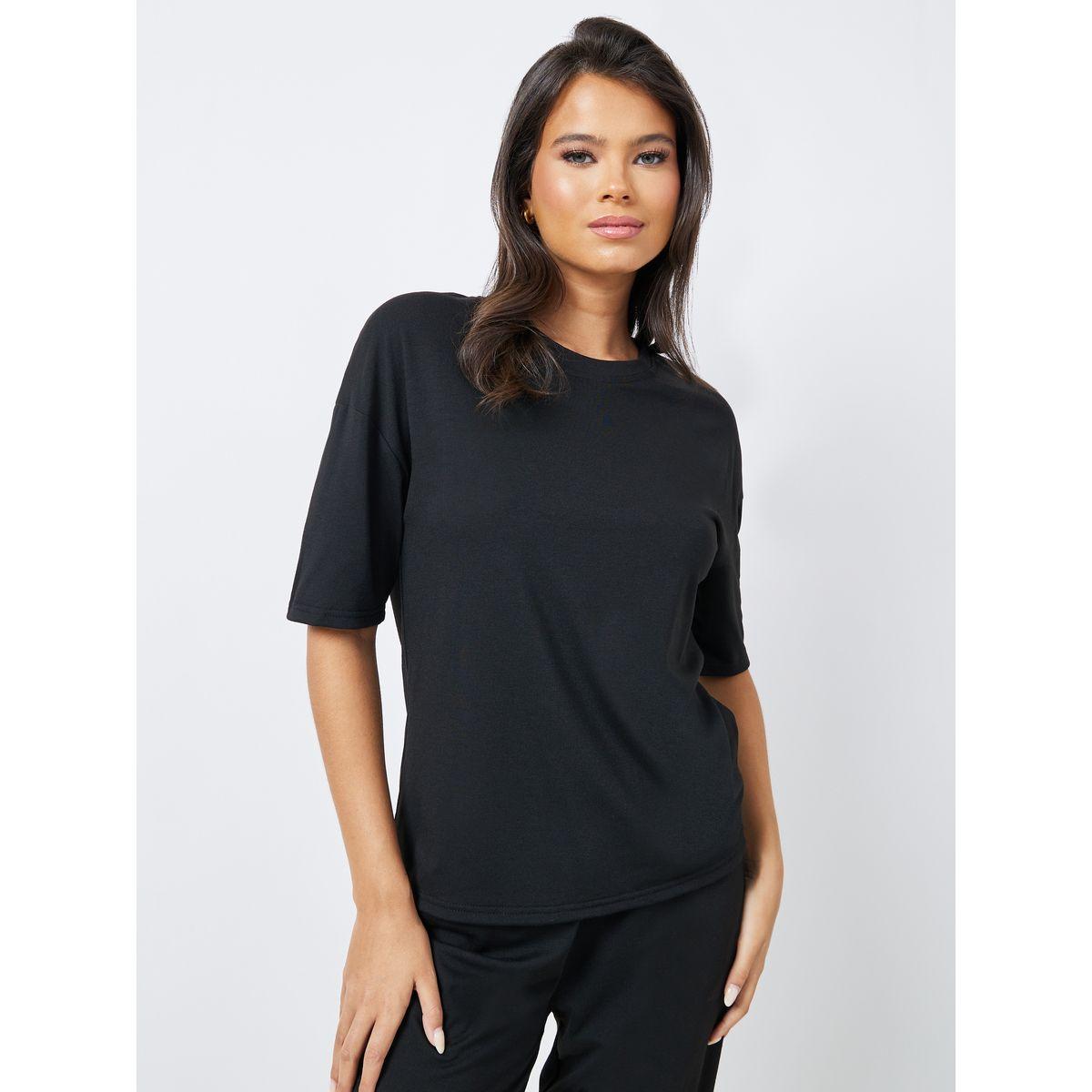 Styli Unwind Drop Shoulder Oversized T-Shirt & Flared Pyjama Set-women-clothing-nightwear-pyjamas-longsets-image-2
