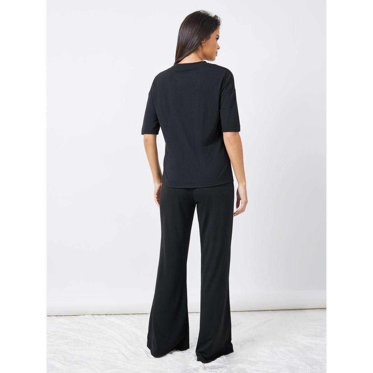 Styli Unwind Drop Shoulder Oversized T-Shirt & Flared Pyjama Set-women-clothing-nightwear-pyjamas-longsets-image-5