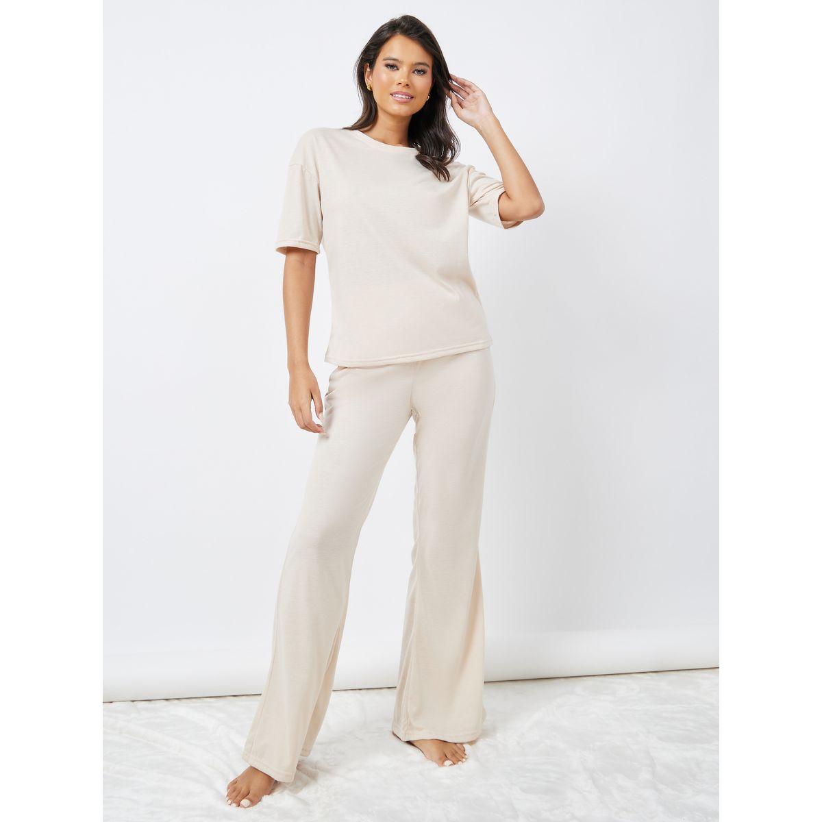Styli Unwind Drop Shoulder Oversized T-Shirt & Flared Pyjama Set-women-clothing-nightwear-pyjamas-longsets-image-1