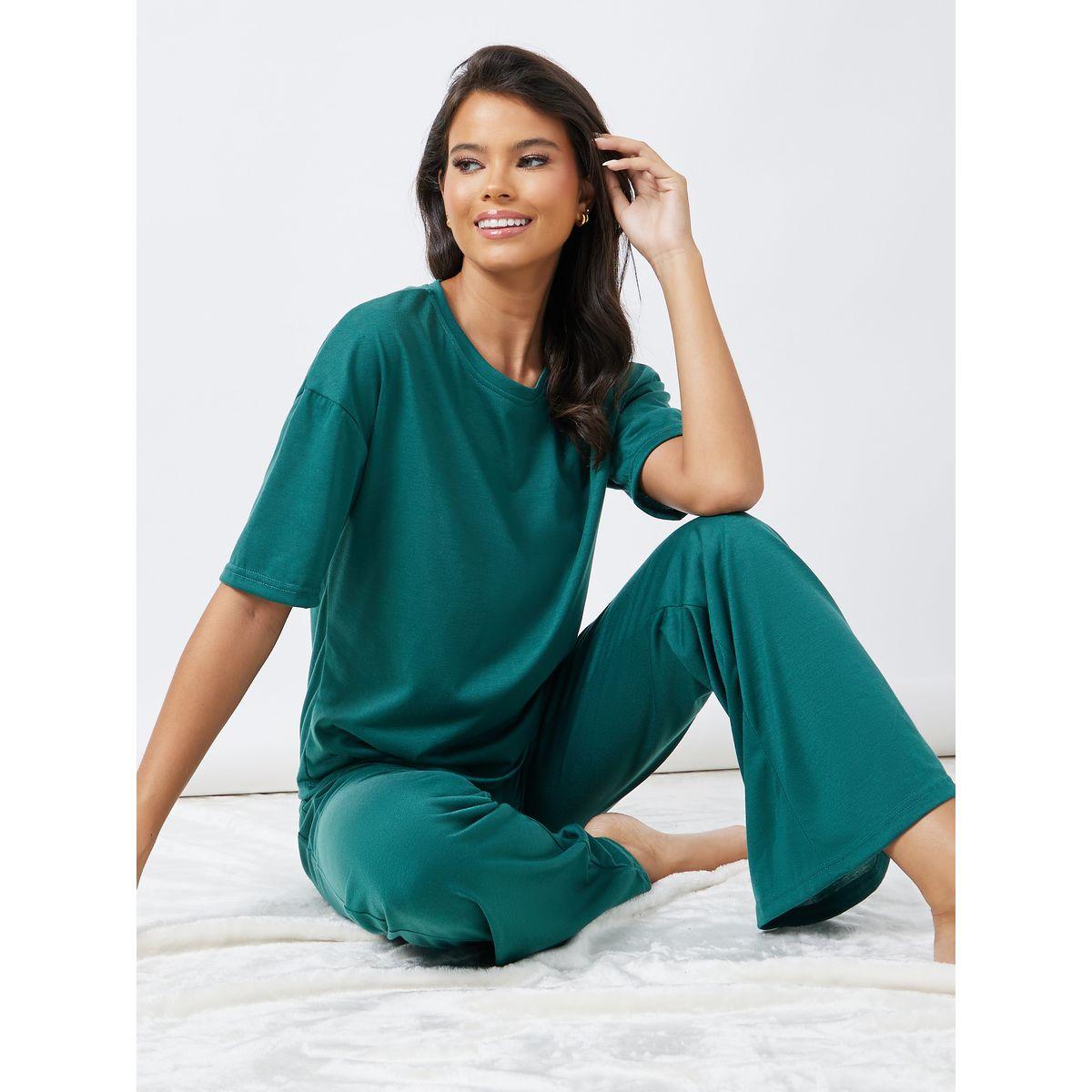 طقم بيجاما من ( تيشيرت  + بنطال )-women-clothing-nightwear-pyjamas-longsets-image-1