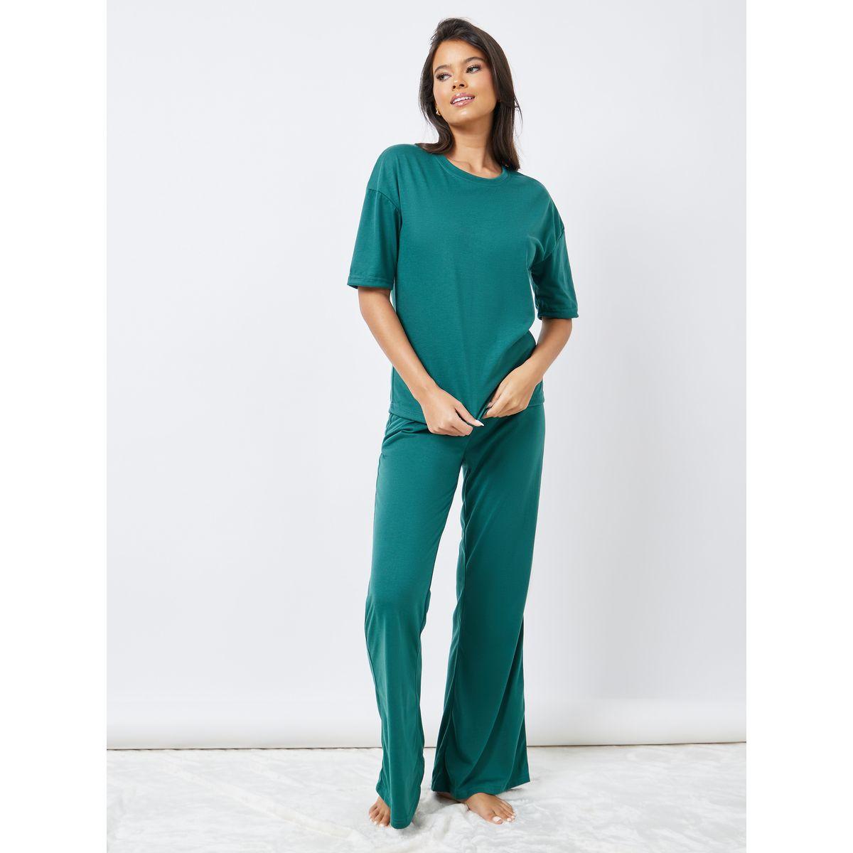 Styli Unwind Drop Shoulder Oversized T-Shirt & Flared Pyjama Set-women-clothing-nightwear-pyjamas-longsets-image-2