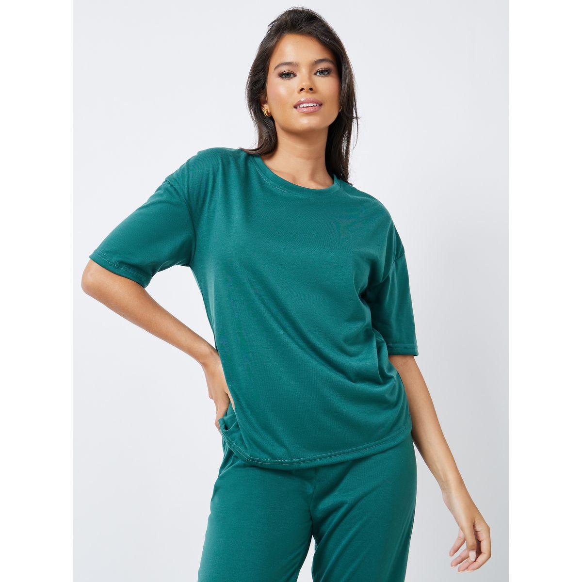 Styli Unwind Drop Shoulder Oversized T-Shirt & Flared Pyjama Set-women-clothing-nightwear-pyjamas-longsets-image-3