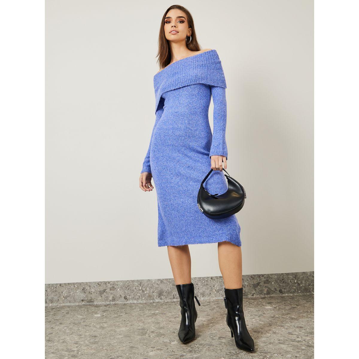 Styli Off Shoulder Knit Sweater Midi Dress-women-clothing-dresses-image-1
