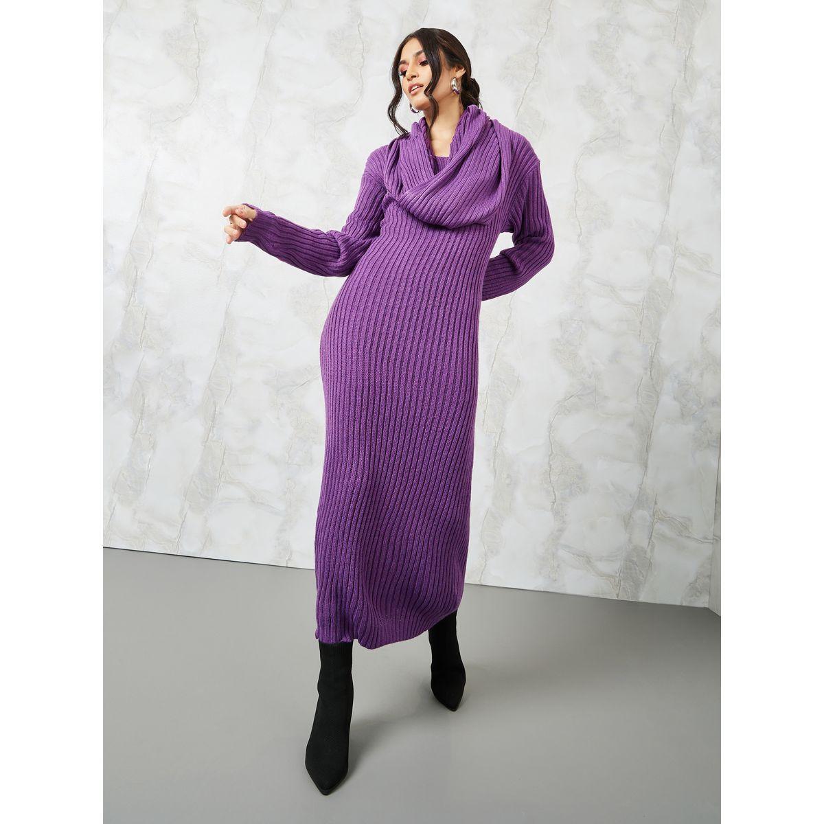Styli Ribbed Knit Sweater Midi Dress with Removable Shawl-women-clothing-dresses-image-1