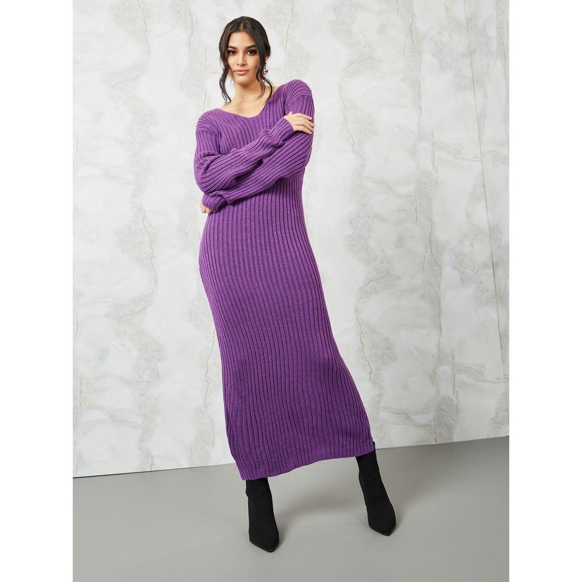 Styli Ribbed Knit Sweater Midi Dress with Removable Shawl-women-clothing-dresses-image-2