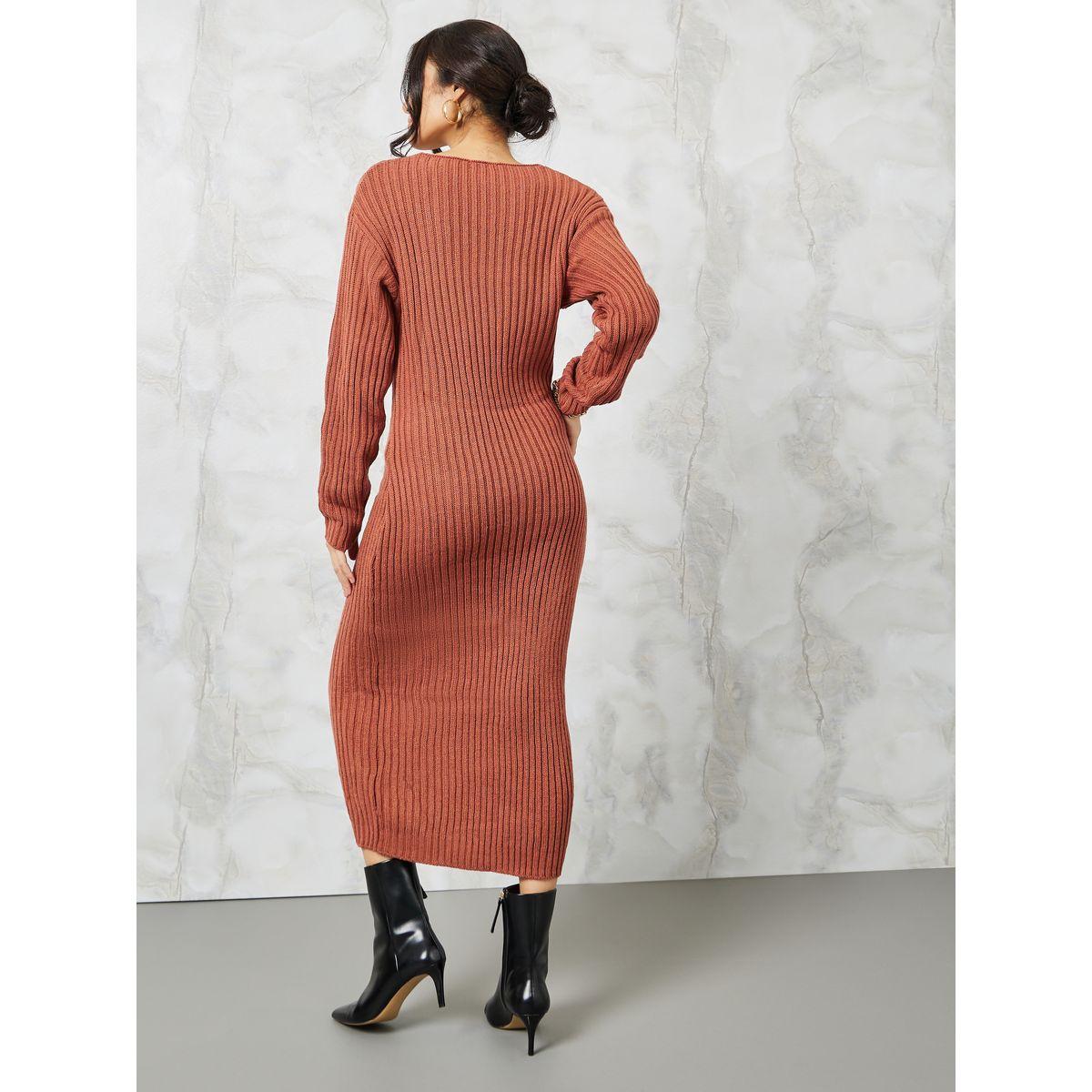 Styli Ribbed Knit Sweater Midi Dress with Removable Shawl-women-clothing-dresses-image-5