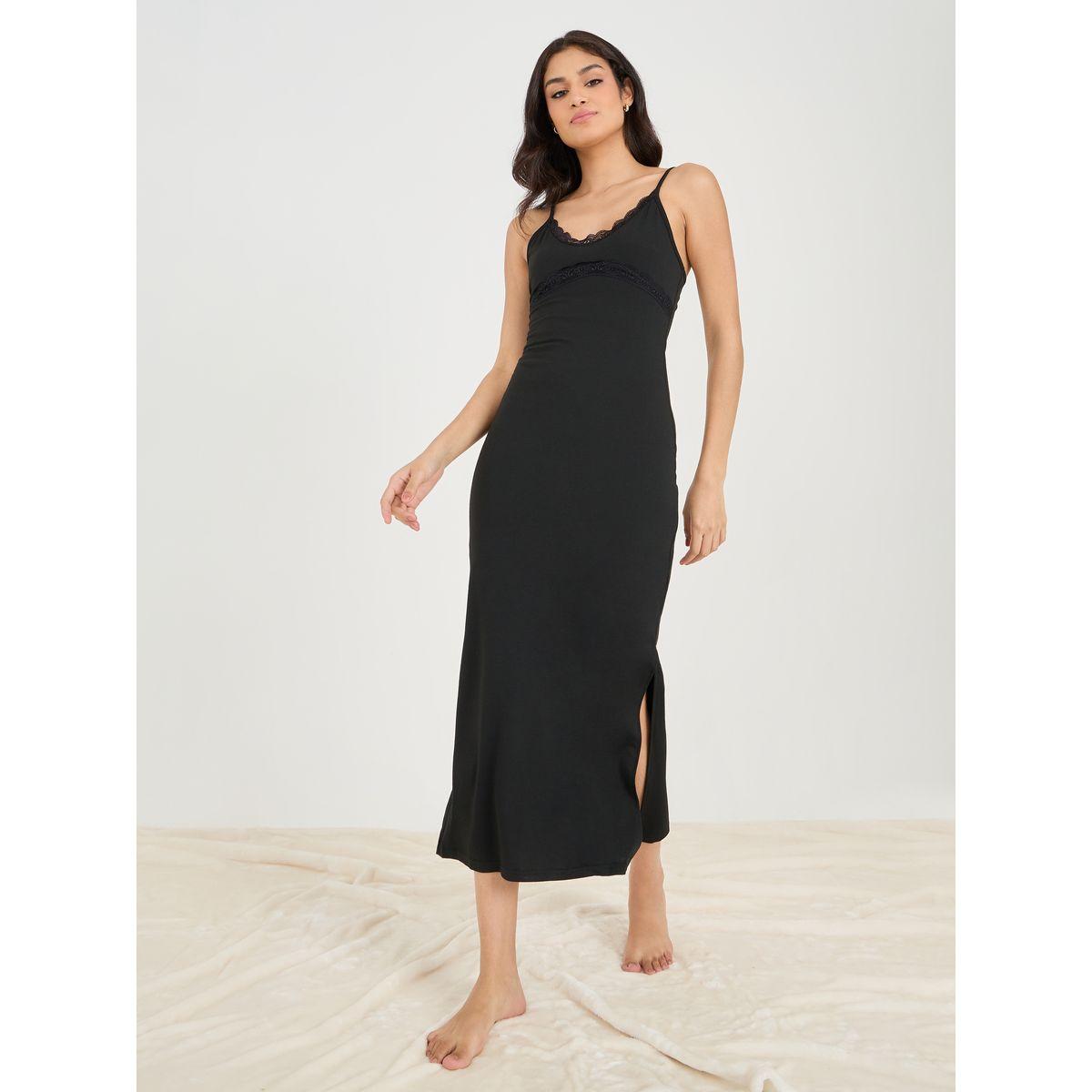 Styli Unwind Lace Trim Side Slit Slip Dress-women-clothing-nightwear-nighties-image-1
