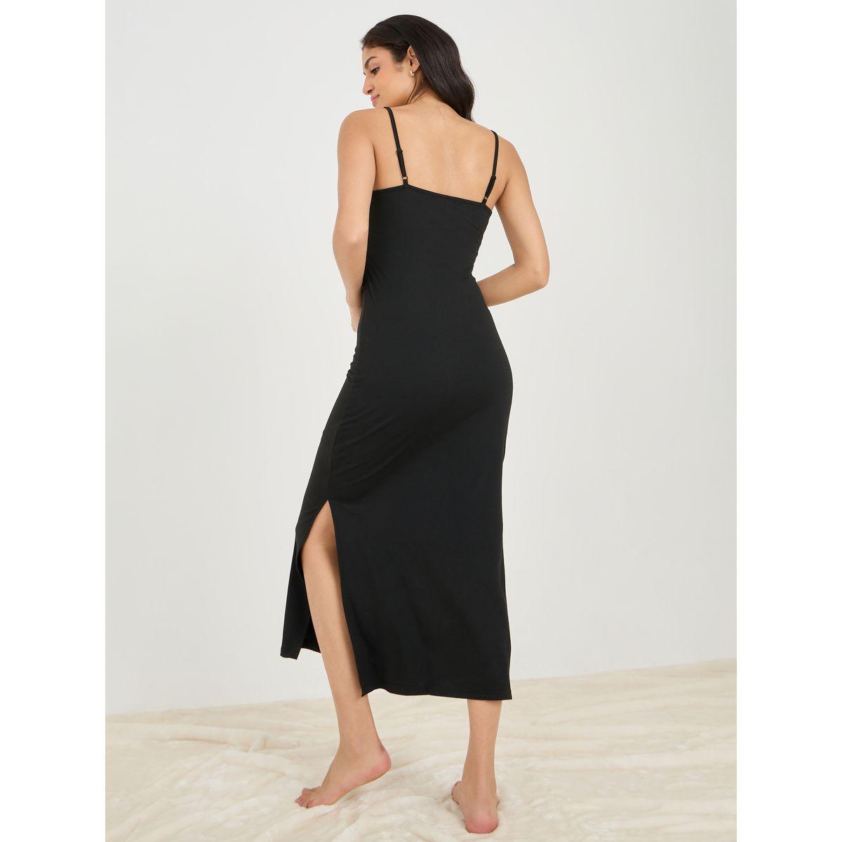 Styli Unwind Lace Trim Side Slit Slip Dress-women-clothing-nightwear-nighties-image-4