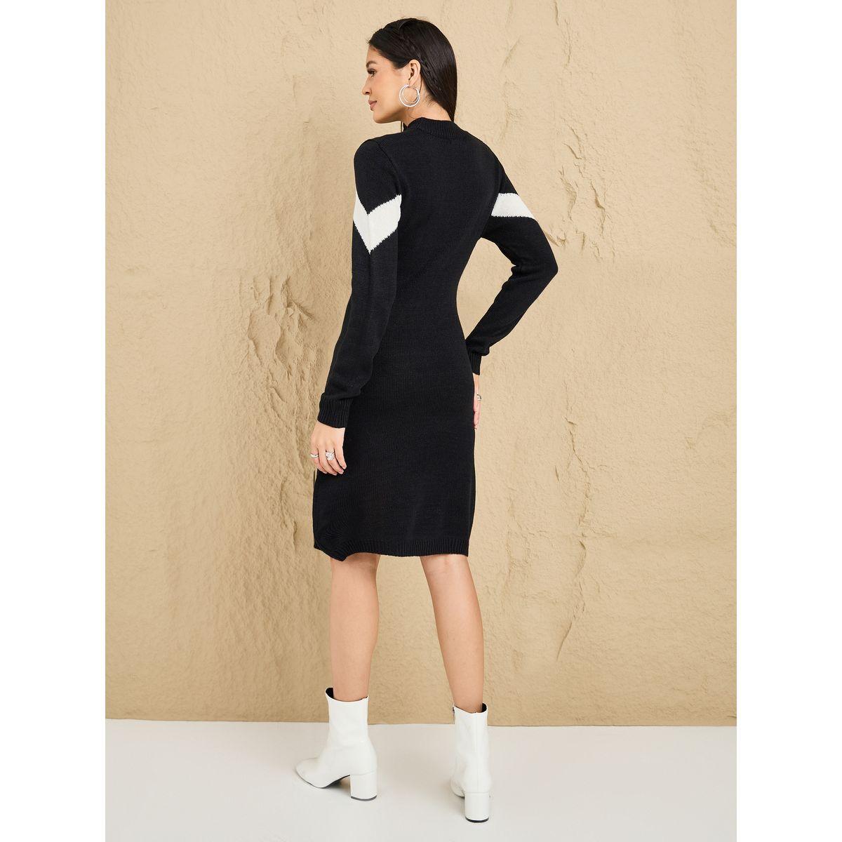 Styli Contrast Panel Knit Sweater Dress-women-clothing-dresses-image-4