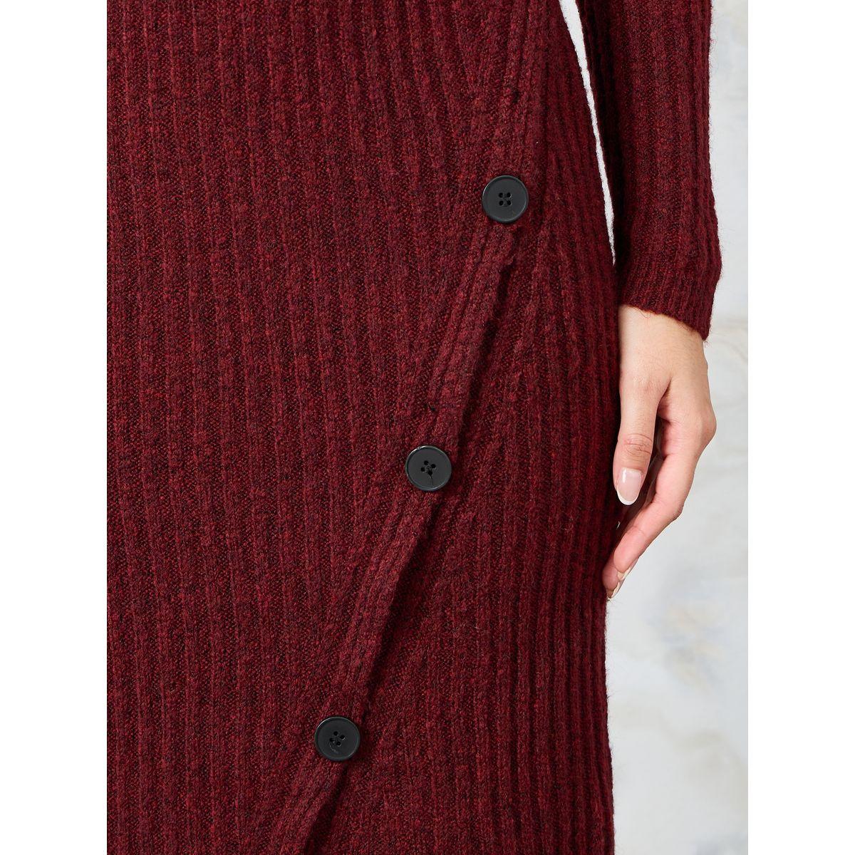 Styli Textured Knit Sweater Midi Dress with Button Detail-women-clothing-dresses-image-3