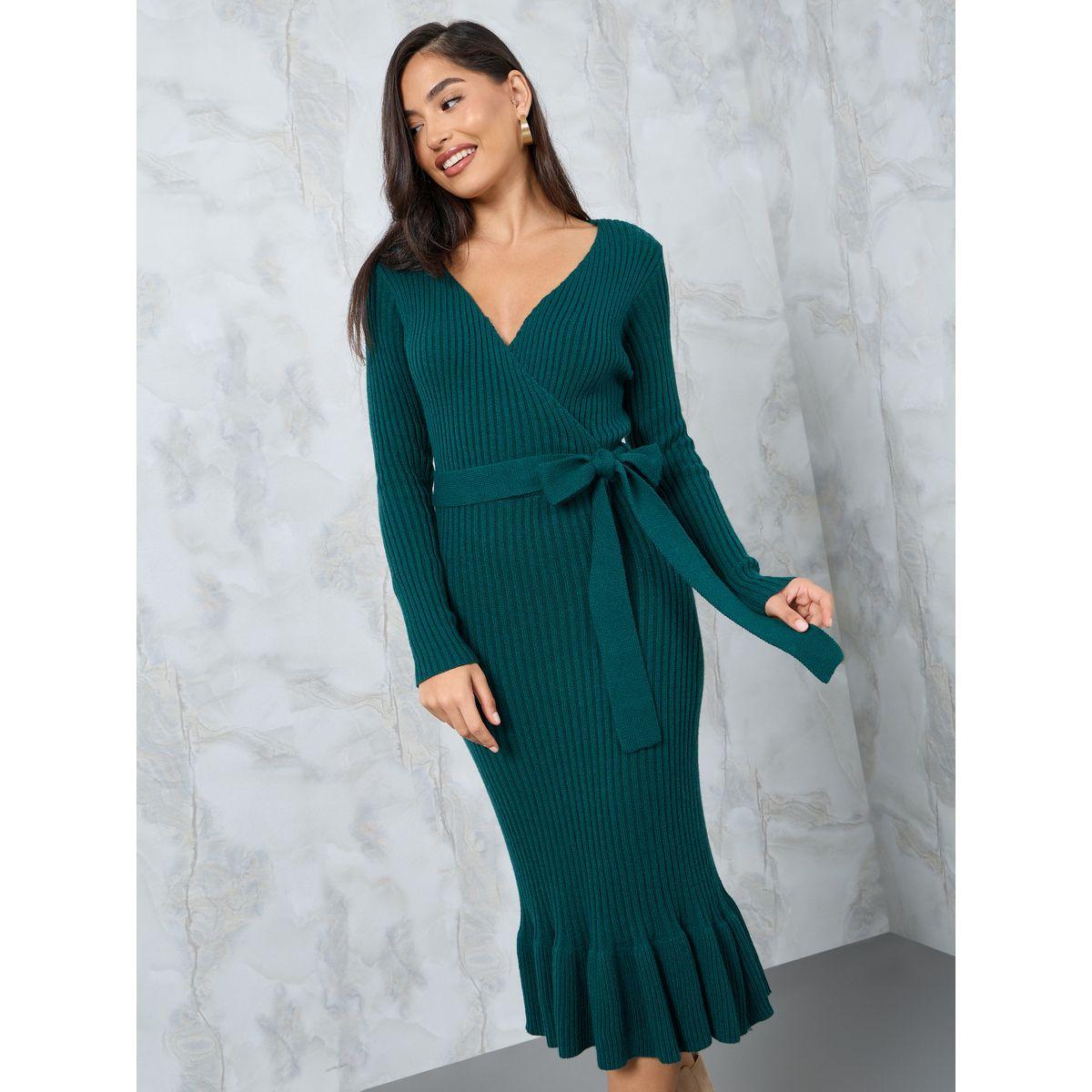 Styli Ribbed Knit Sweater Midi Dress with Tie Belt-women-clothing-dresses-image-1