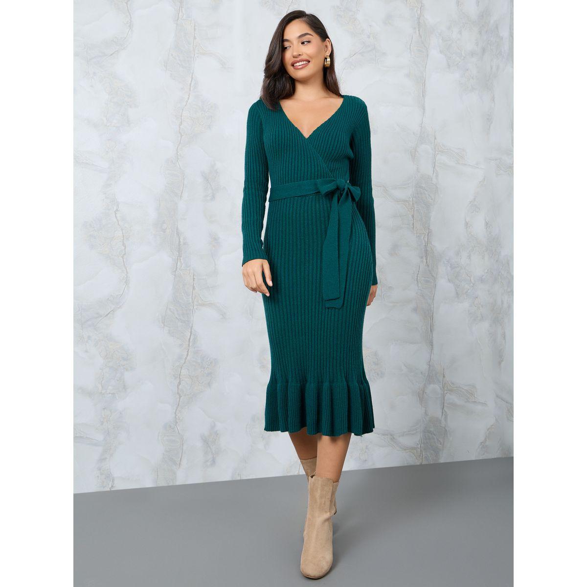 Styli Ribbed Knit Sweater Midi Dress with Tie Belt-women-clothing-dresses-image-2