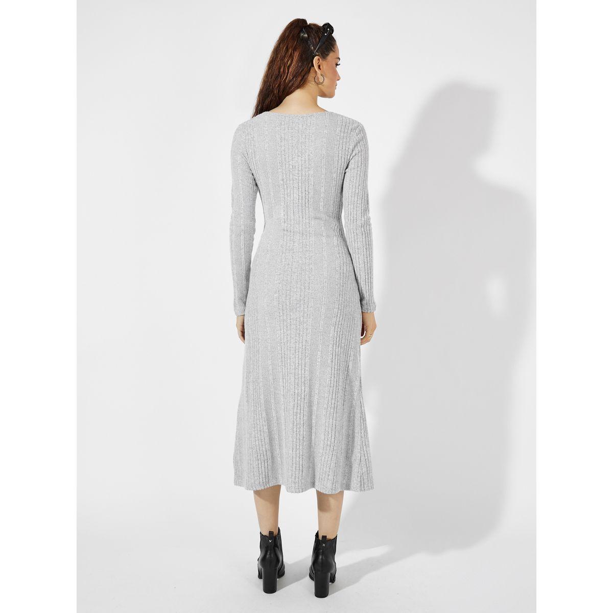 Styli Front Knot Detail Textured Knit A-Line Midi Dress-women-clothing-dresses-image-6