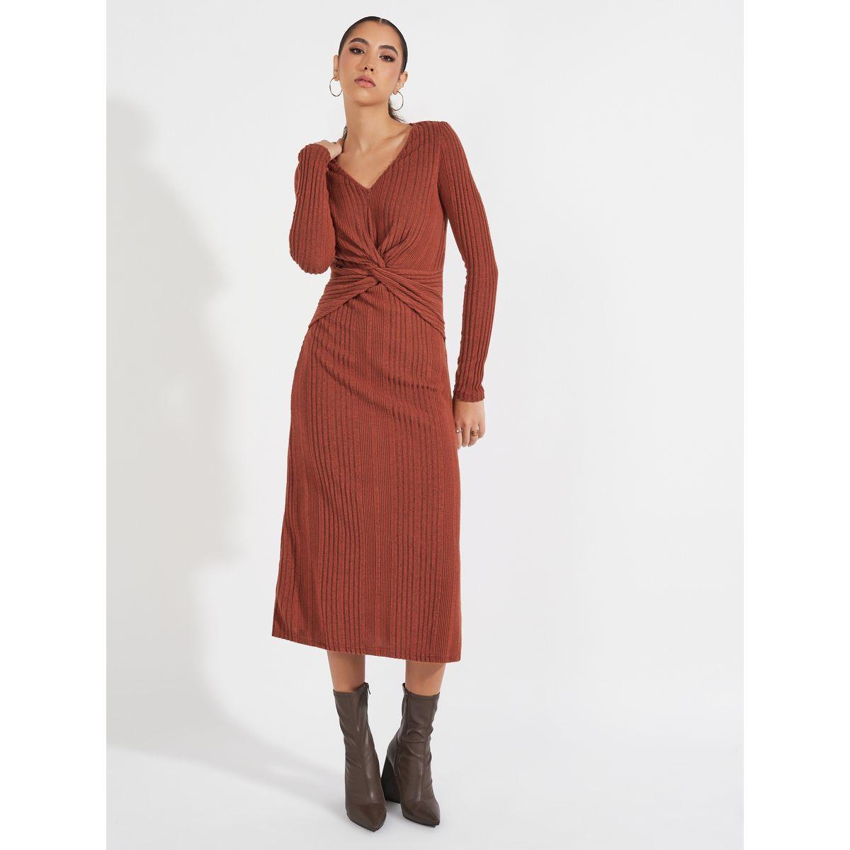 فستان ميدي محبوك مزين بعقدة-women-clothing-dresses-image-2