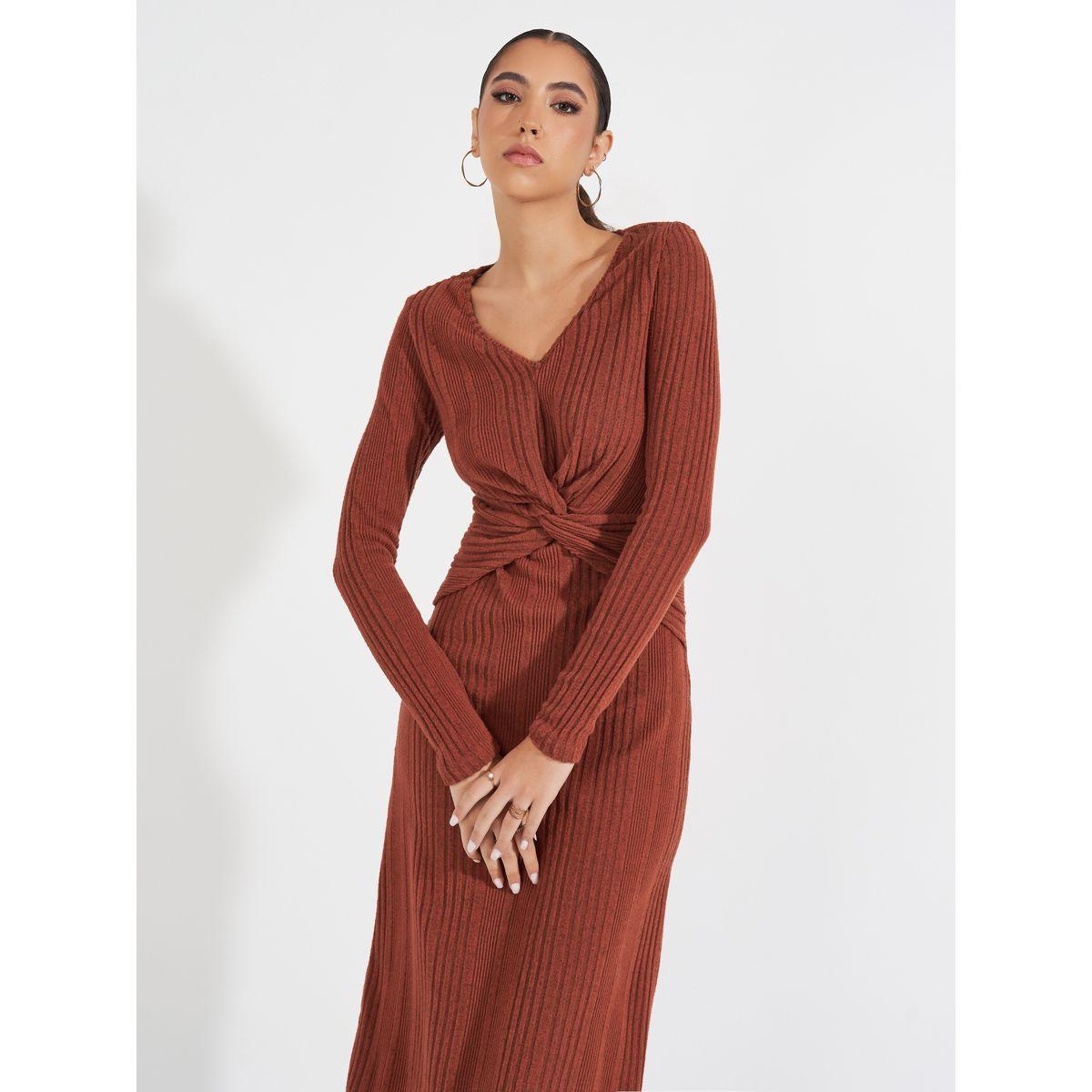 فستان ميدي محبوك مزين بعقدة-women-clothing-dresses-image-3