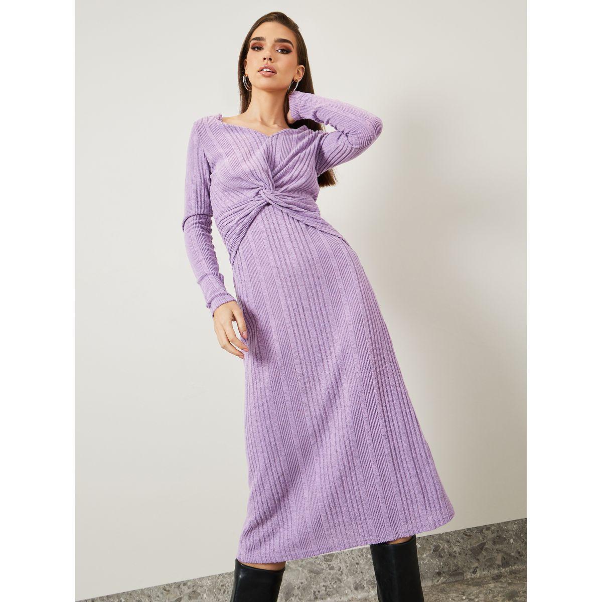 فستان ميدي مزين بعقدة من الامام-women-clothing-dresses-image-2