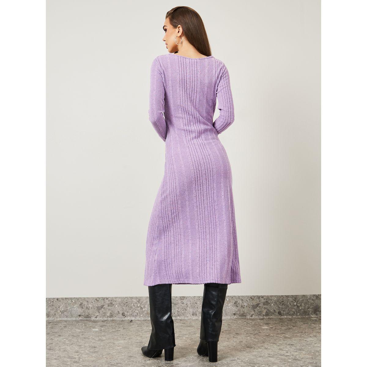 Styli Front Knot Detail Textured A-Line Midi Dress-women-clothing-dresses-image-4