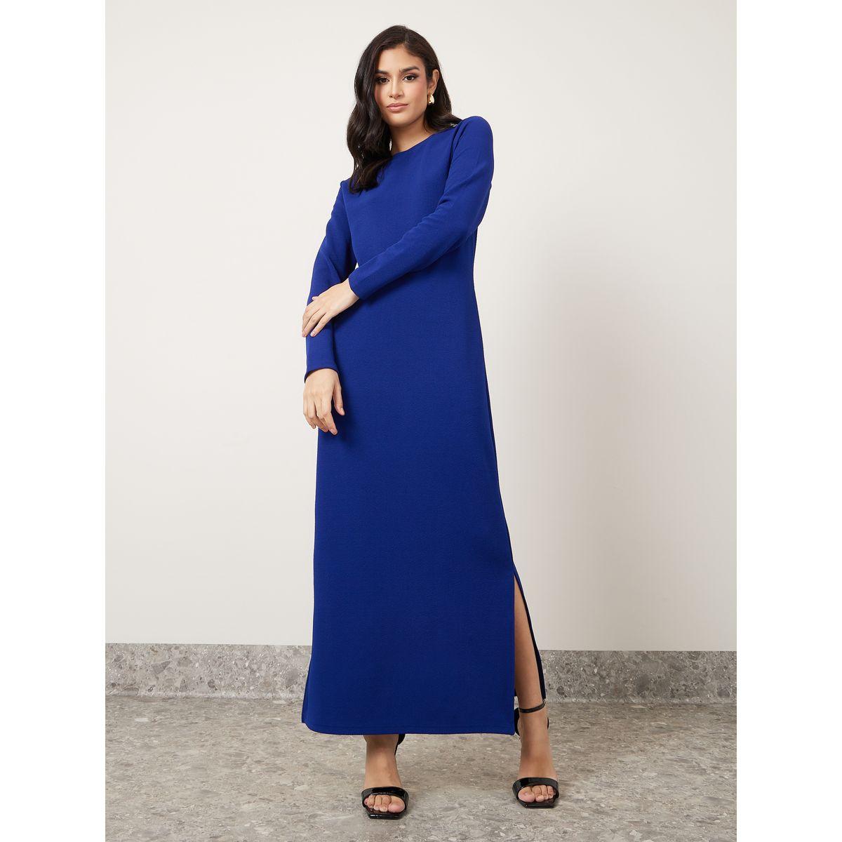 فستان طويل مزين بشق جانبي-women-clothing-dresses-image-1