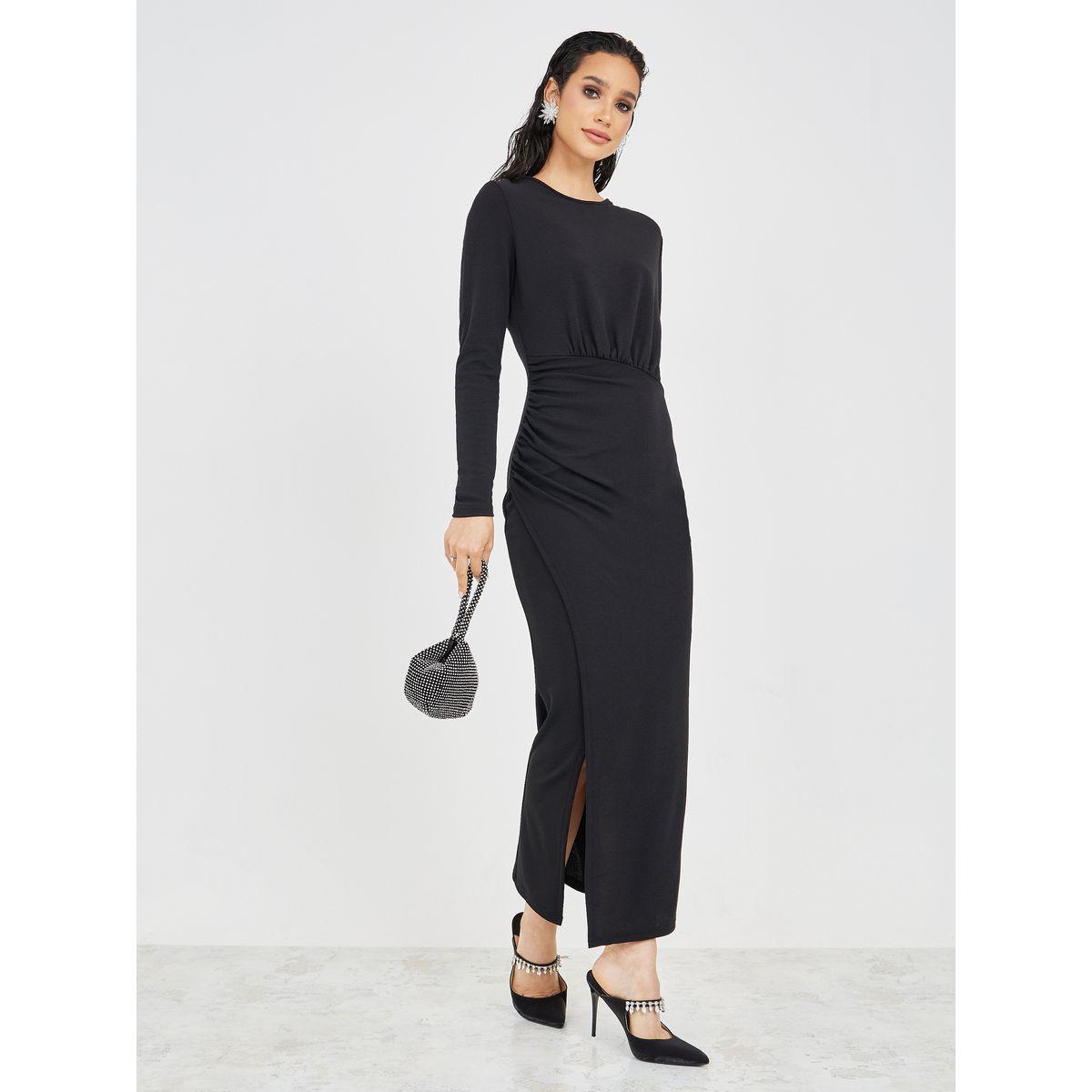 Styli Textured Wrap Front Bodycon Maxi Dress-women-clothing-dresses-image-1