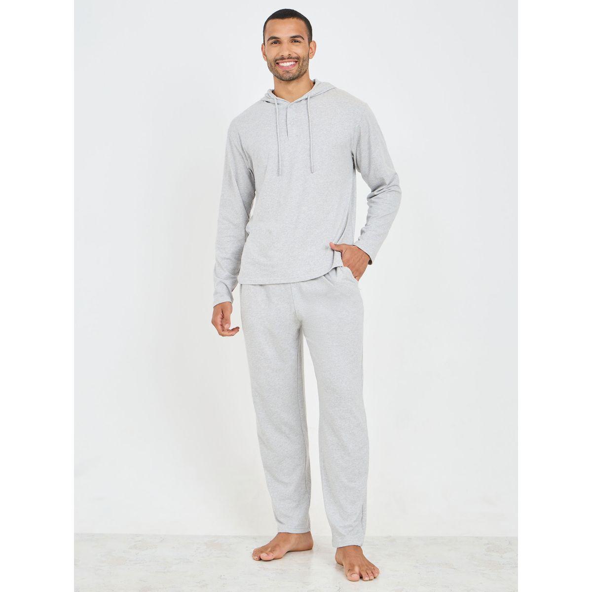 Styli Unwind Solid Long Sleeve Hooded T- shirt and Pyjama Sleep Set-men-clothing-nightwear-sets-image-1