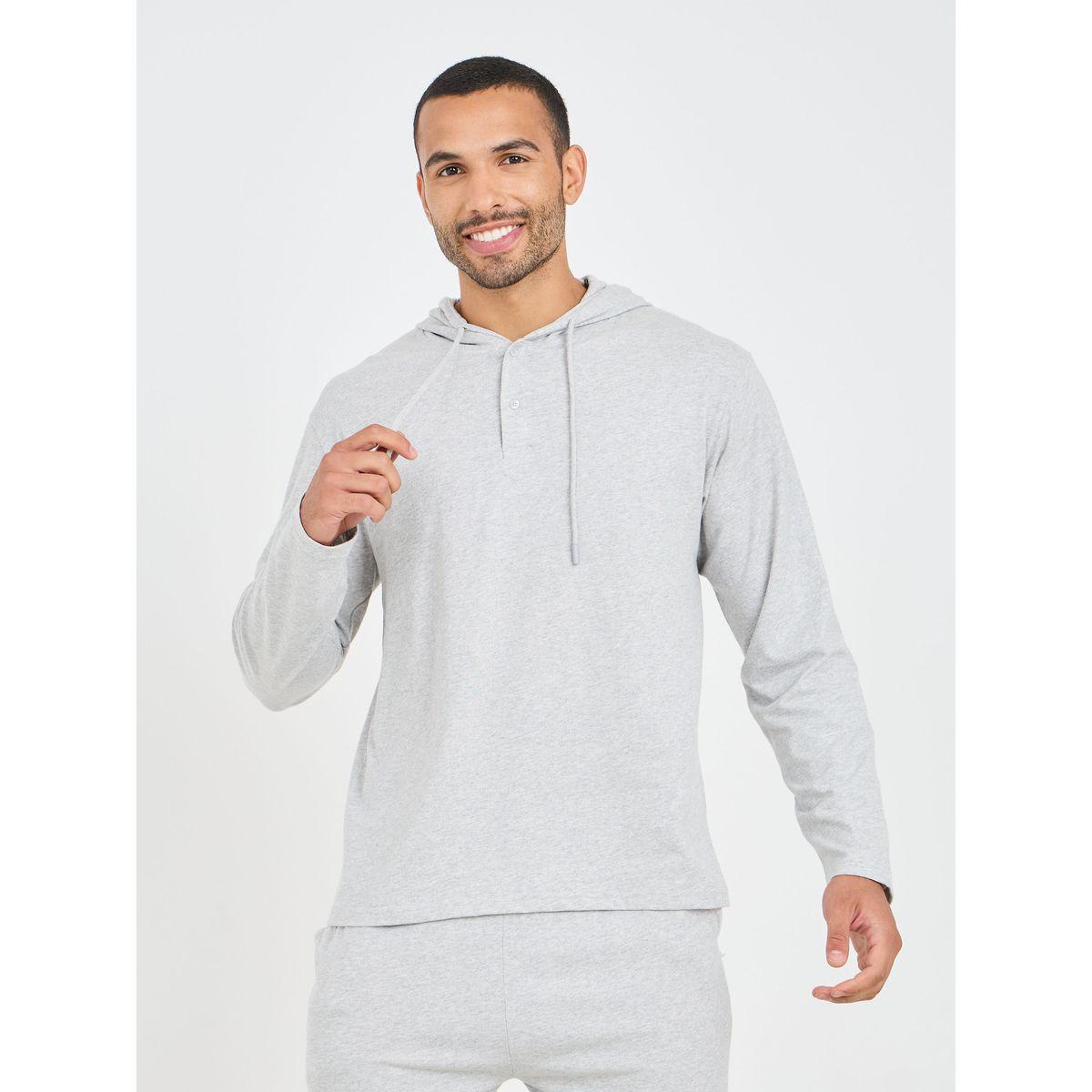 Styli Unwind Solid Long Sleeve Hooded T- shirt and Pyjama Sleep Set-men-clothing-nightwear-sets-image-2