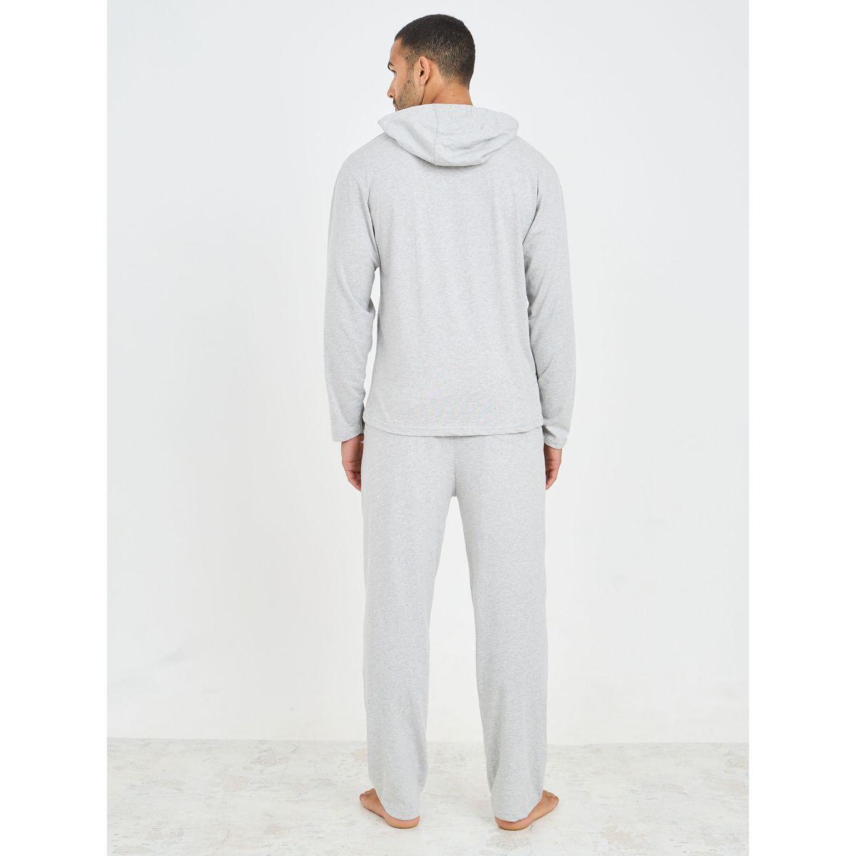 Styli Unwind Solid Long Sleeve Hooded T- shirt and Pyjama Sleep Set-men-clothing-nightwear-sets-image-4