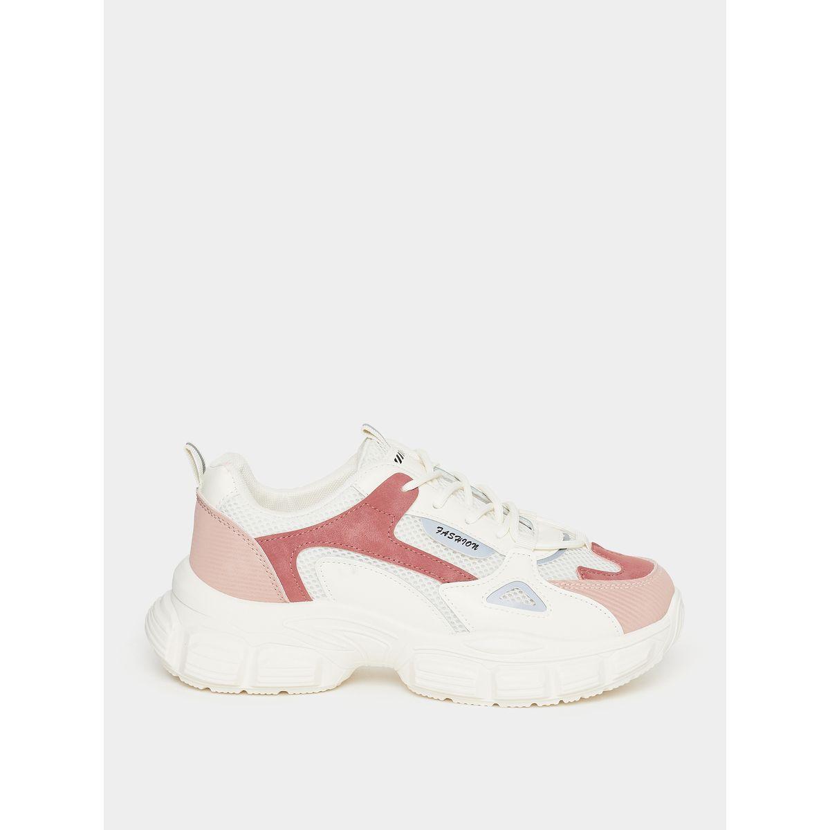 Styli Contrast Detail Lace Up Paneled Sneakers-women-shoes-sneakers-image-1