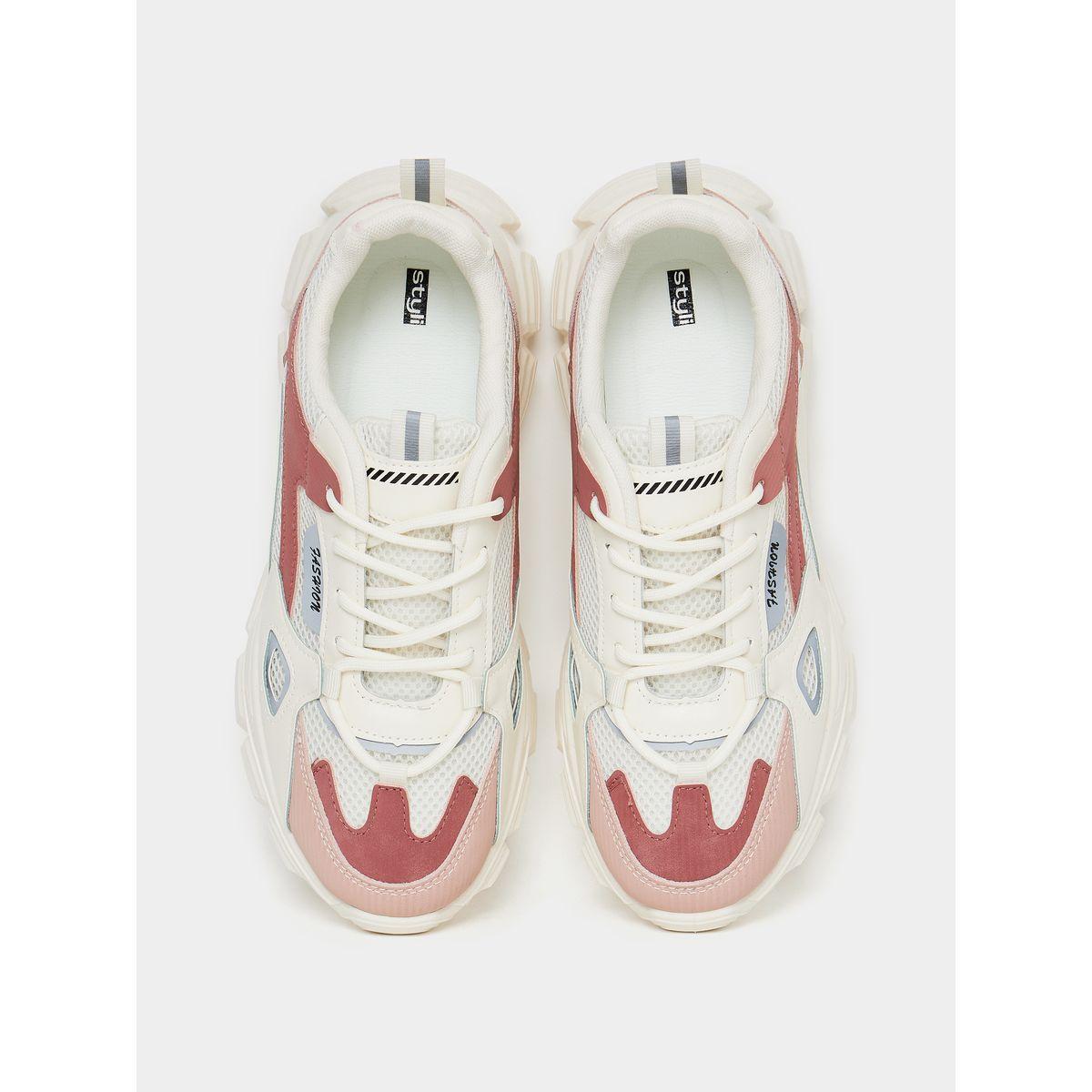 Styli Contrast Detail Lace Up Paneled Sneakers-women-shoes-sneakers-image-4