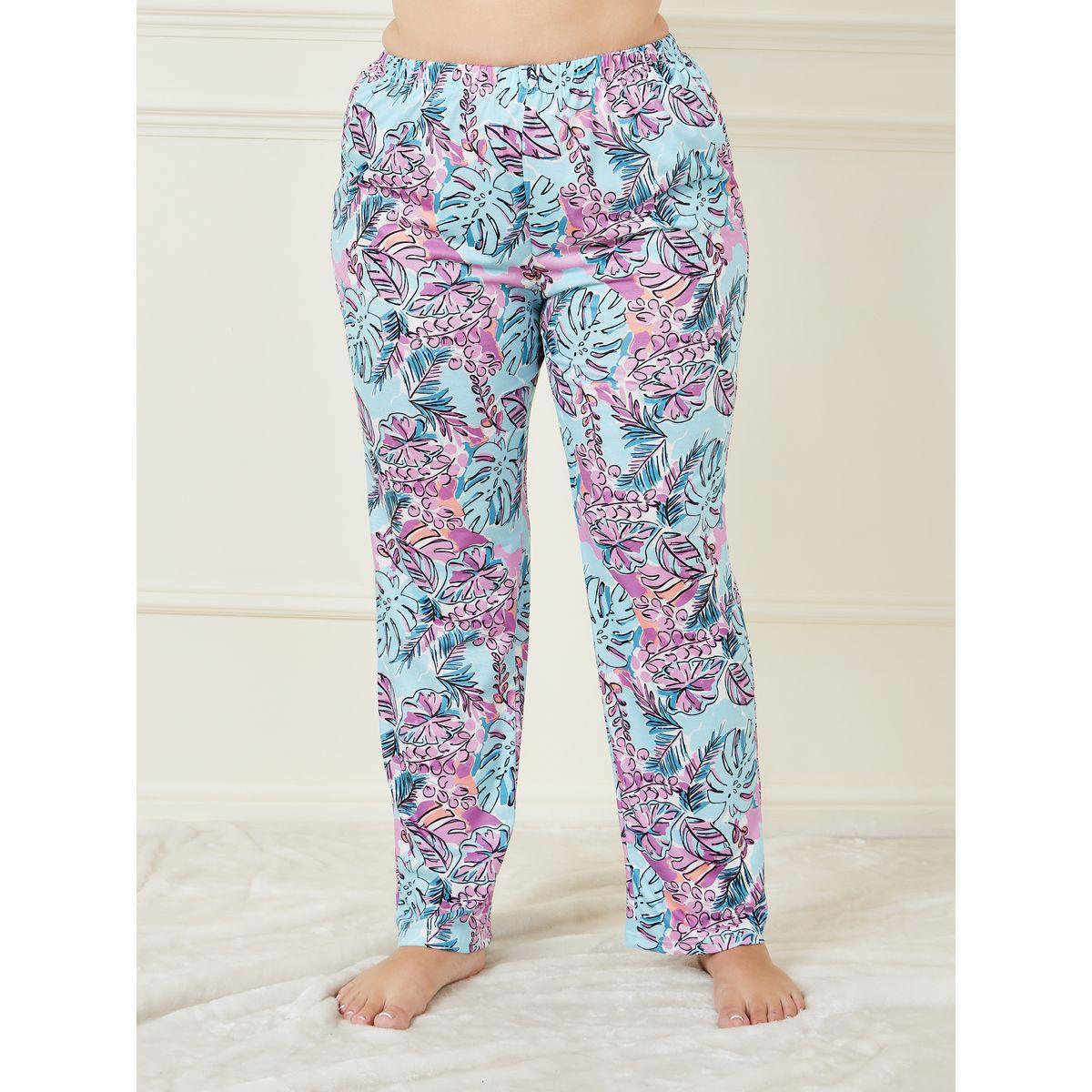 Styli Unwind Plus Drop Shoulder Pocket T-Shirt & Palm Printed Pyjama Set-women-clothing-nightwear-pyjamas-longsets-image-3