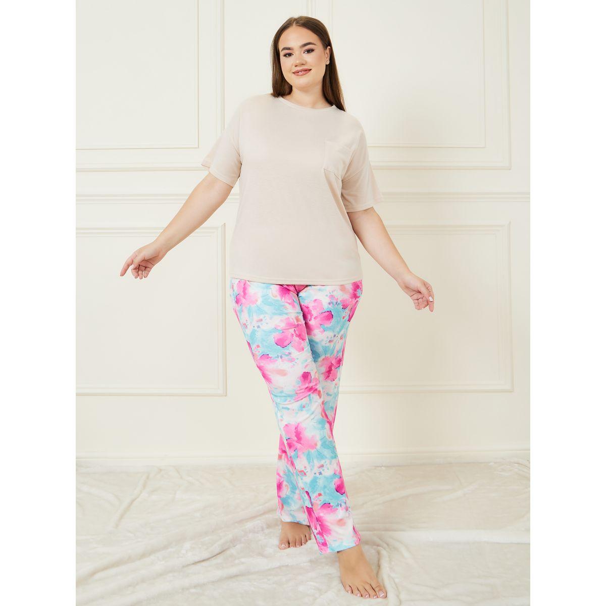 Styli Unwind Plus Drop Shoulder Pocket T-Shirt & Floral Pyjama Set-women-clothing-nightwear-pyjamas-longsets-image-1